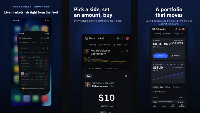 Polymarket Simulator screenshots